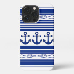 Nautical Anchors Ropes And Stripes iPhone 13 Pro Case