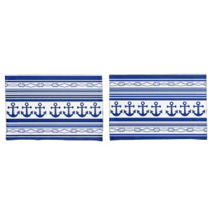 Nautical Anchors Ropes And Stripes Pillow Case