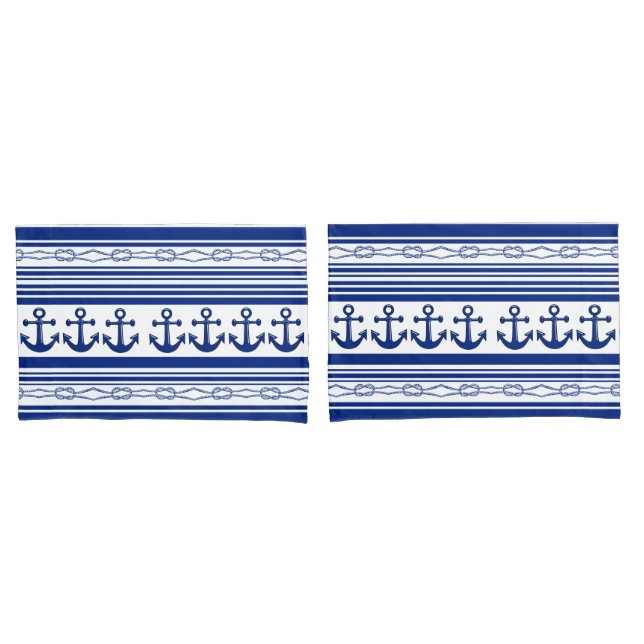Nautical Anchors Ropes And Stripes Pillow Case (Front-Set)
