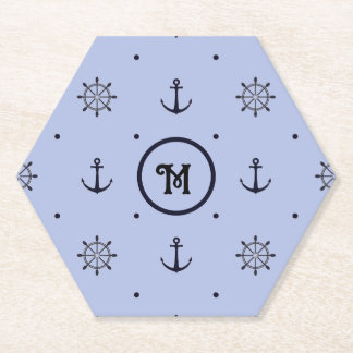 Nautical Anchors, Ships Wheel, Blue Polka Dots Paper Coaster