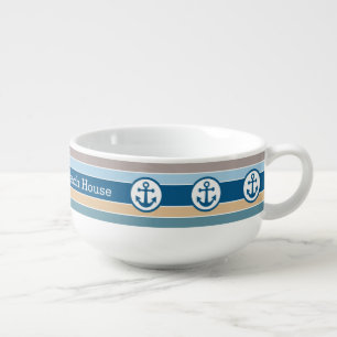 Nautical Anchors & Stripes custom soup mug