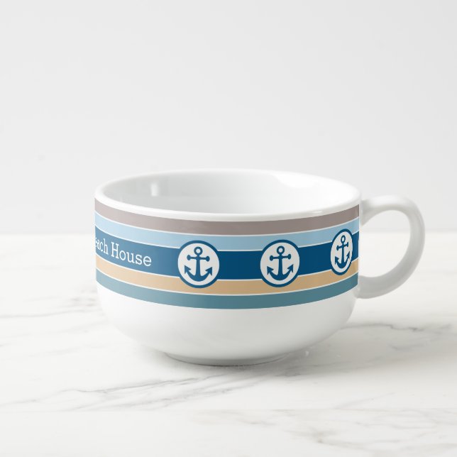 Nautical Anchors & Stripes custom soup mug (Left)