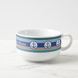 Nautical Anchors & Stripes custom soup mug