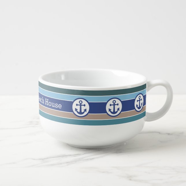 Nautical Anchors & Stripes custom soup mug (Left)