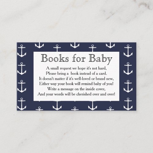 Nautical Anchors  Whale Baby Shower Book Request Enclosure Card