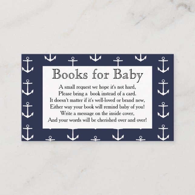Nautical Anchors & Whale Baby Shower Book Request Enclosure Card (Front)