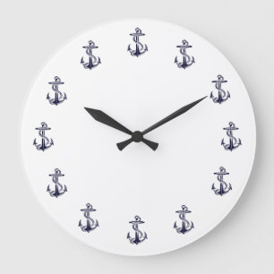 Nautical Anchors, White Background Clock