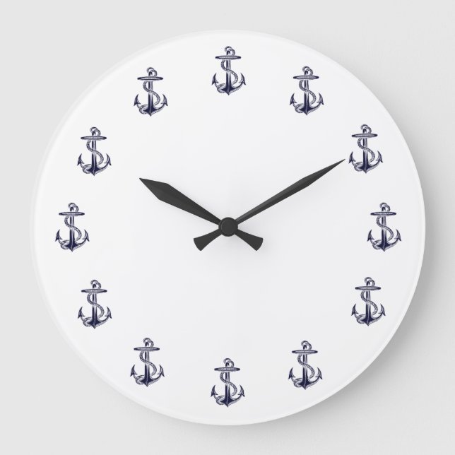 Nautical Anchors, White Background Clock (Front)