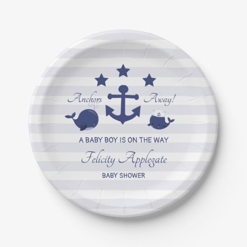 Nautical Anhors Away Boy Baby Shower Paper Plates