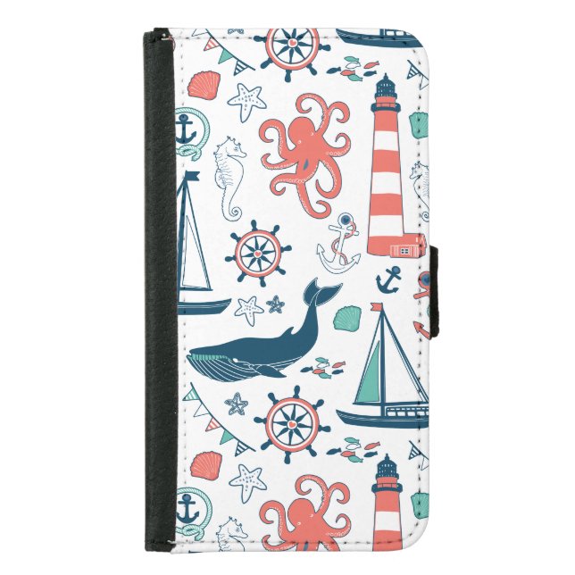 Nautical Animals And Symbols Pattern Samsung Galaxy Wallet Case (Front)