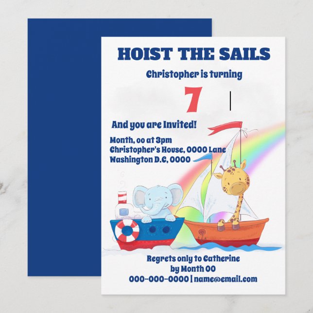 Nautical animals sailing ships ANY AGE kids party Invitation (Front/Back)