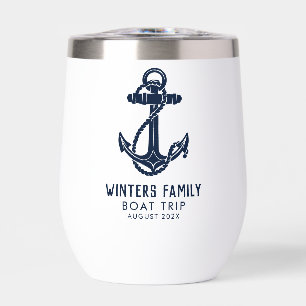 Nautical Annual Family Boat Trip Navy Blue Custom Thermal Wine Tumbler