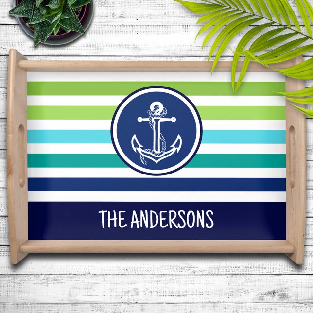 Nautical Aqua Beach Stripes  Serving Tray (Creator Uploaded)