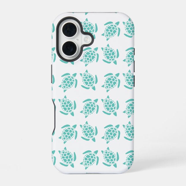 Nautical Aqua Blue Sea Turtle Pattern  Iphone Case (Back)
