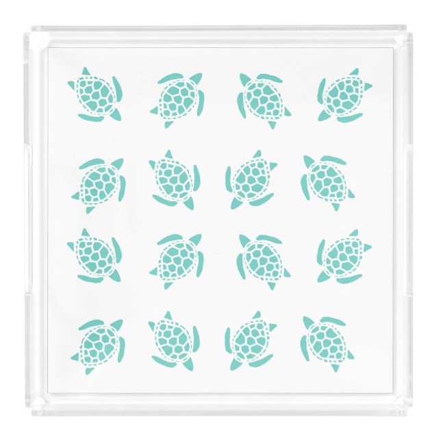 Nautical Aqua Blue Sea Turtles  Acrylic Tray (Front)