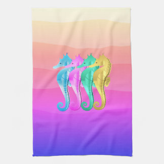 Nautical aqua/pink/blue/gold seahorses beach towel