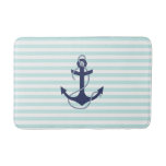 Nautical Aqua &amp; White Stripes Navy Blue Anchor Bath Mat at Zazzle