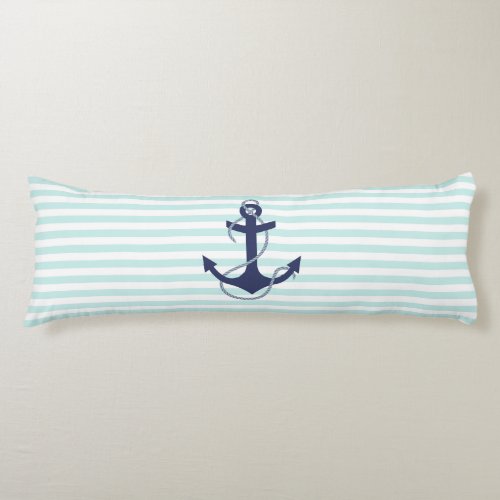 Nautical Aqua  White Stripes Navy Blue Anchor Body Pillow