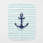 Nautical Aqua &amp; White Stripes Navy Blue Anchor Burp Cloth at Zazzle