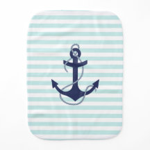Nautical Aqua & White Stripes Navy Blue Anchor