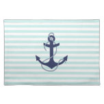 Nautical Aqua &amp; White Stripes Navy Blue Anchor Cloth Placemat at Zazzle