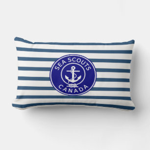Nautical Aqua & White Stripes Navy Blue Anchor Lumbar Pillow