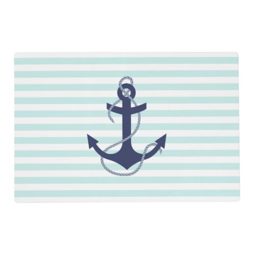 Nautical Aqua  White Stripes Navy Blue Anchor Placemat