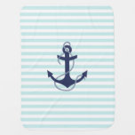 Nautical Aqua &amp; White Stripes Navy Blue Anchor Swaddle Blanket at Zazzle