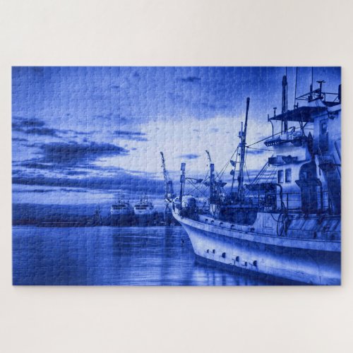 Nautical Art Dutch Style Delft Blue Fishing Boat Jigsaw Puzzle