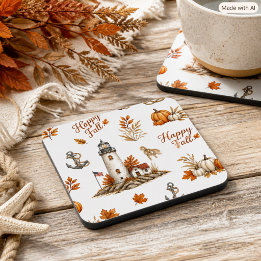 Nautical Autumn Coastal Lighthouse Print Beverage Coaster