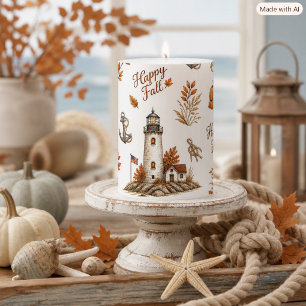 Nautical Autumn Coastal Lighthouse Print Pillar Candle