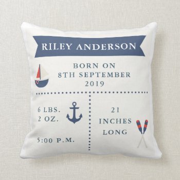 Nautical Baby Birth Announcement Pillow by OS_Designs at Zazzle