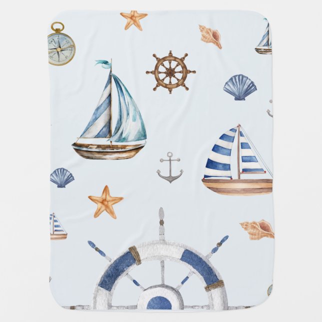 Nautical Baby Blanket by Luxe Littles (Front)