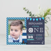Nautical Baby Boy 1st Birthday Party Invitation (Standing Front)