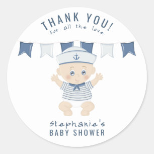 Nautical Baby Boy Baby Shower Classic Round Sticker