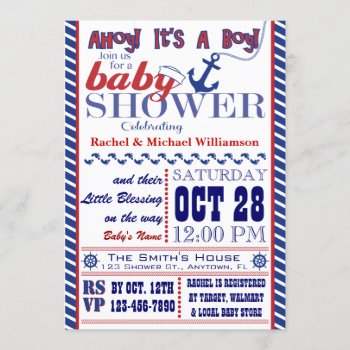 Nautical Baby Boy Baby Shower Invitation by aaronsgraphics at Zazzle