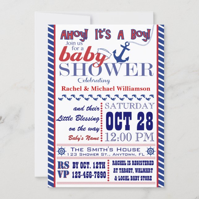 Nautical Baby Boy Baby Shower Invitation (Front)
