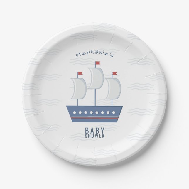 Nautical Baby Boy Baby Shower Paper Plates (Front)