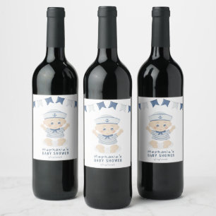 Nautical Baby Boy Baby Shower Wine Label