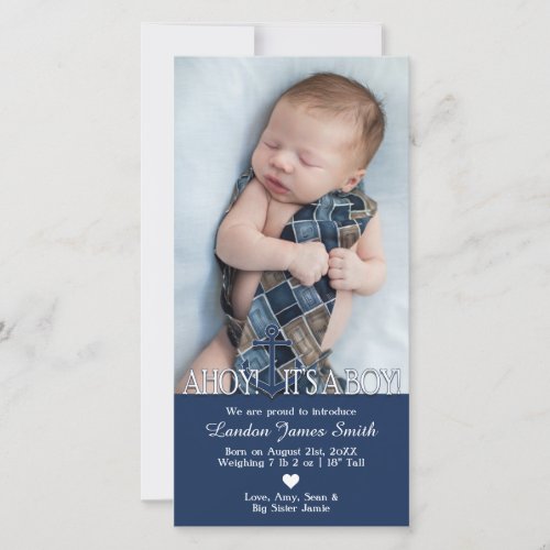 Nautical Baby Boy Birth Announcement with Photo