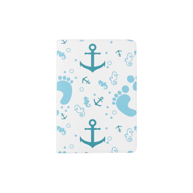 Nautical baby boy blue pattern passport holder (Front)