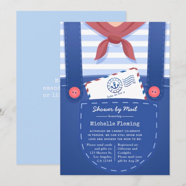 Nautical Baby Boy Shower by Mail Invitation (Front/Back)