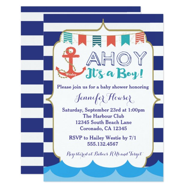 Nautical Baby Boy Shower Invitation Navy Blue