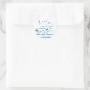Nautical Baby Boy Shower Thank You Classic Round Sticker