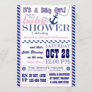 Nautical Baby Girl Baby Shower Invitation