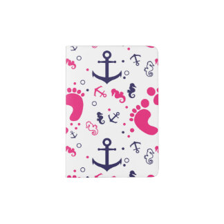 Nautical baby girl pink, navy blue passport holder