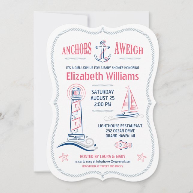 Nautical Baby Girl Shower Invitation (Front)