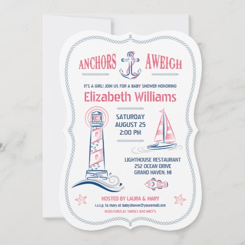 Nautical Baby Girl Shower Invitation