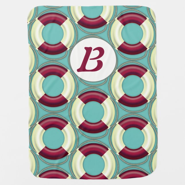 Nautical Baby initial Retro Life Preserver Pattern Blanket (Front)