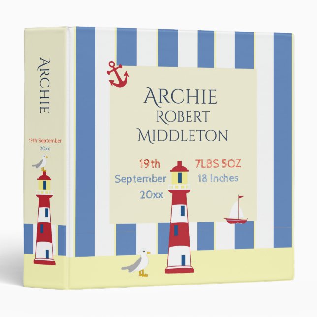Nautical Baby Memory Photo Book 3 Ring Binder (Front/Spine)